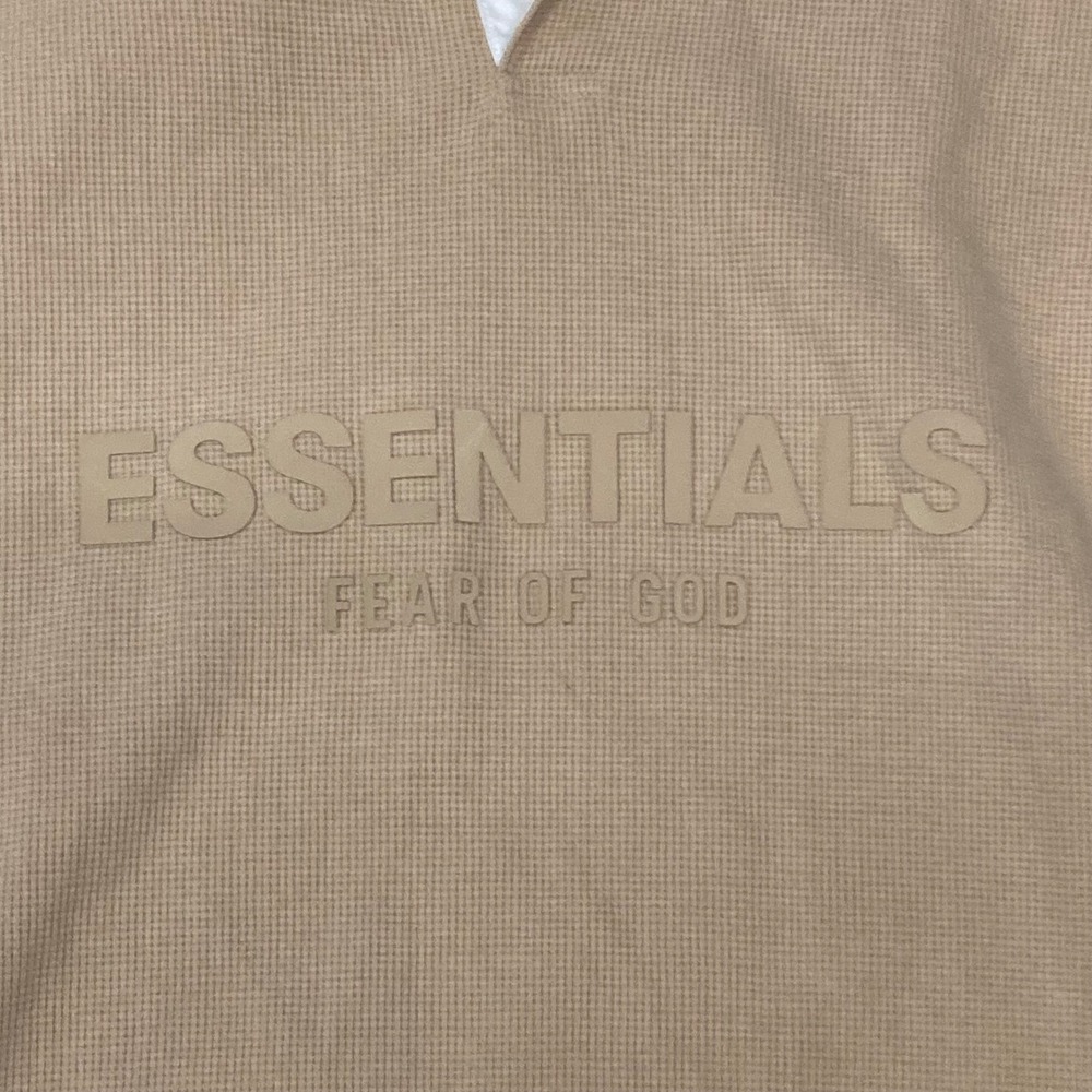 Fear of God Essentials Waffle Knit Rugby Polo Shirt Tan Beige XL Mens - Picture 2 of 7
